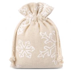 Zakjes à la linnen met print 10 x 13 cm - natuurlijke kleur / sneeuw Kerst tassen