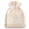 Zakjes à la linnen met print 10 x 13 cm - natuurlijke kleur / sneeuw Kerst tassen