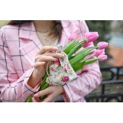 Zakjes à la linnen met print 8 x 10 cm - natuurlijke kleur / rozen Natuurlijke lichte zakjes