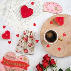 Zakjes à la linnen met print 13 x 18 cm - natuurlijke kleur / rozen Valentijn