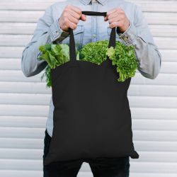 Een katoenen tas 38 x 42 cm met lange hengsels - zwart Boodschappentassen met hengsels