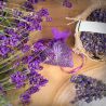 Organza zakjes 7 x 9 cm - donkerpaars met druk lavendel Zakjes voor lavendel