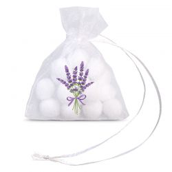 Organza geschenkzakjes 7 x 9 cm wit met opdruk lavendel Witte zakjes