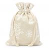 Zakjes à la linnen met print 18 x 24 cm - natuurlijke kleur / sneeuw Kerst tassen