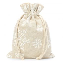 Zakjes à la linnen met print 22 x 30 cm - natuurlijke kleur / sneeuw Kerst tassen