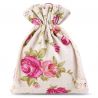 Zakjes à la linnen met print 10 x 13 cm - natuurlijke kleur / rozen Kleine Zakjes 10x13 cm
