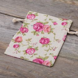 Zakjes à la linnen met print 12 x 15 cm - natuurlijke kleur / rozen Linnen zakjes