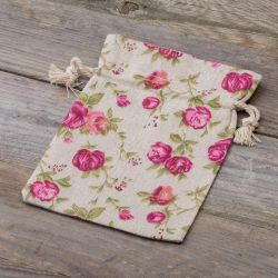 Zakjes à la linnen met print 13 x 18 cm - natuurlijke kleur / rozen Linnen zakjes