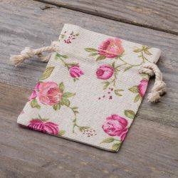Zakjes à la linnen met print 8 x 10 cm - natuurlijke kleur / rozen Linnen zakjes