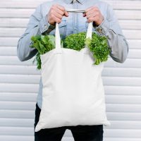 Een katoenen tas 38 x 42 cm met lange hengsels - wit Tuin- en huisplanten