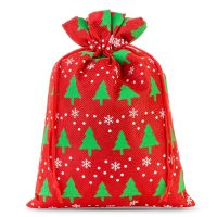 Jute zakjes 26 x 35 cm - rood / kerstboom Kerst tassen