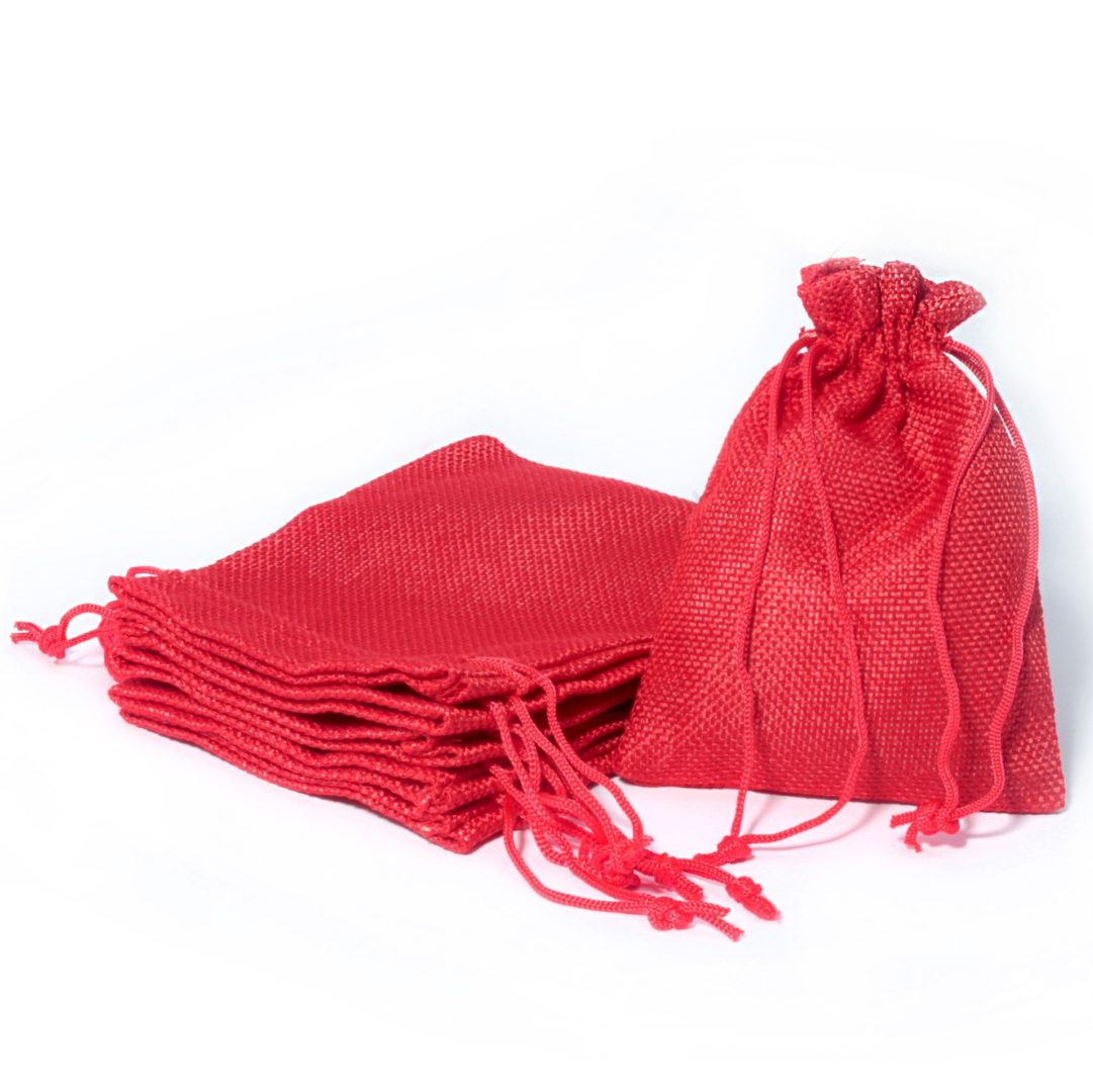 Jute zakjes 10 x 13 cm - rood Kerst tassen