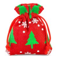 Jute zakjes 8 x 10 cm - rood / kerstboom Kerst tassen