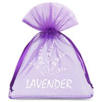 Organza zakjes  10 x 13 cm - donkerpaars met druk (lavendel) - 2 Donkerpaarse zakken