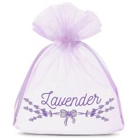 Organza zakjes  10 x 13 cm - lichtpaars met druk (lavendel) Lichtpaarse zakken