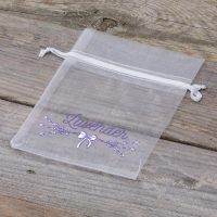 Organza zakjes  10 x 13 cm - wit met druk (lavendel) Lifehack – slimme ideeën