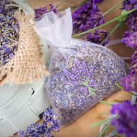 Organza geschenkzakjes 7 x 9 cm wit met opdruk lavendel Zakjes voor lavendel