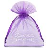 Organza zakjes 9 x 12 cm - donkerpaars met druk (lavendel) - 3 Donkerpaarse zakken