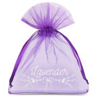 Organza zakjes 9 x 12 cm - donkerpaars met druk (lavendel) - 3 Donkerpaarse zakken