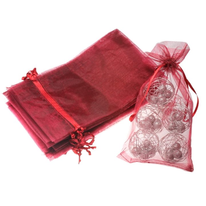 Organza zakjes 13 x 27 cm - bordeaux Kerst tassen