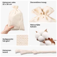 Duurzaam trekkoord en details - eco katoenen zakjes